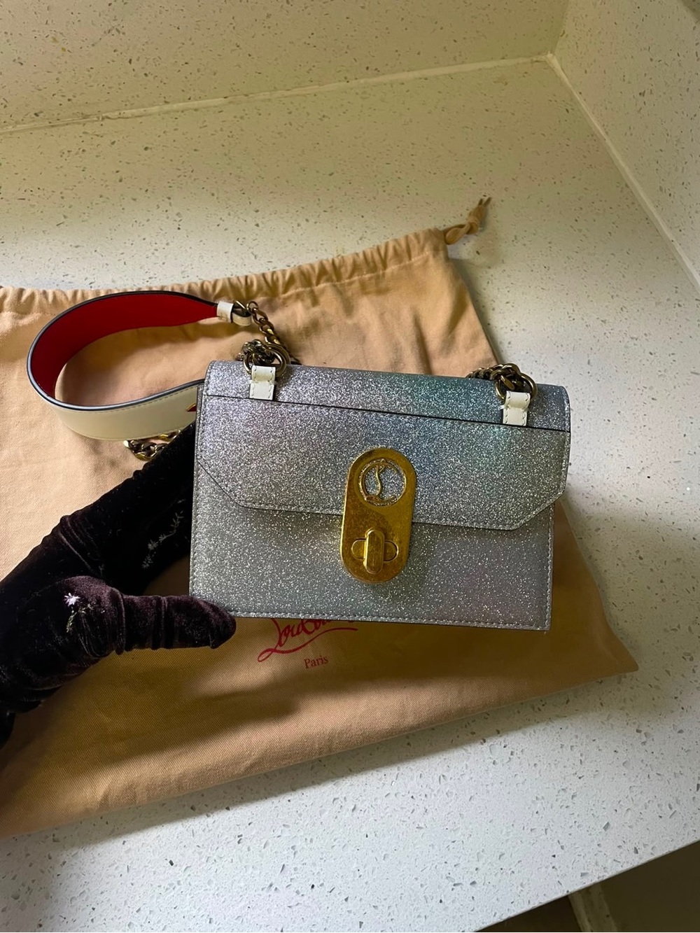 Silver ombré multicolor Glitter Chain Shoulder Bag with Gold Hardware - Picture 2 of 12